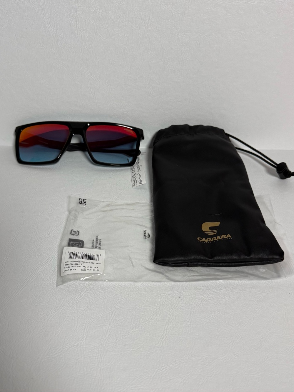 Carrera Black Frame Sunglasses with Red-Blue Gradient Lenses
